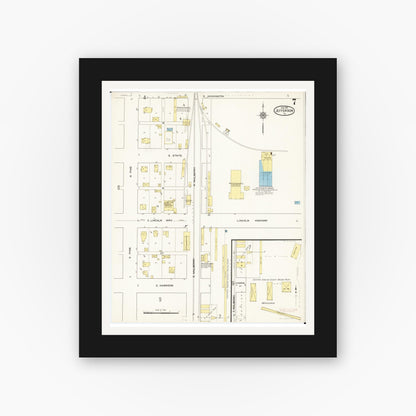 Old map wall art mockup — black gallery frame with white mat — Sanborn Fire Insurance Map from Jefferson, Greene County, Iowa (1915), Sheet #0007