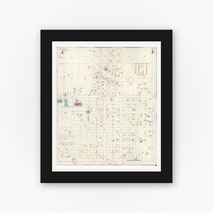 Old map wall art mockup — black gallery frame with white mat — Sanborn Fire Insurance Map from Junction, Kimble County, Texas (1942), Sheet #0004