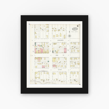 Old map wall art mockup — black gallery frame with white mat — Sanborn Fire Insurance Map from Dunlap, Harrison County, Iowa (1893), Sheet #0002