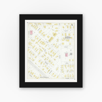 Old map wall art mockup — black gallery frame with white mat — Sanborn Fire Insurance Map from Rhinelander, Oneida County, Wisconsin (1908), Sheet #0005