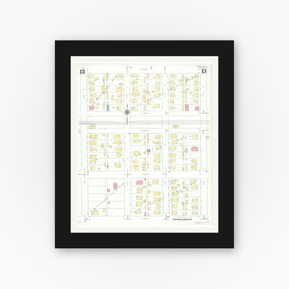 Old map wall art mockup — black gallery frame with white mat — Sanborn Fire Insurance Map from Herrin, Williamson County, Illinois (1941), Sheet #0013