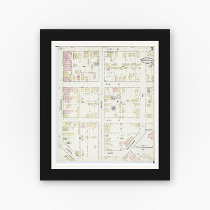 Old map wall art mockup — black gallery frame with white mat — Sanborn Fire Insurance Map from Greenville, Darke County, Ohio (1887), Sheet #0005