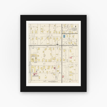 Old map wall art mockup — black gallery frame with white mat — Sanborn Fire Insurance Map from Ladoga, Montgomery County, Indiana (1922), Sheet #0004
