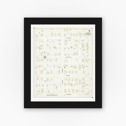 Old map wall art mockup — black gallery frame with white mat — Sanborn Fire Insurance Map from Paulding, Paulding County, Ohio (1907), Sheet #0003