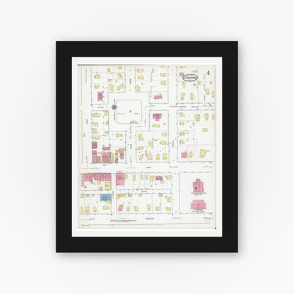 Old map wall art mockup — black gallery frame with white mat — Sanborn Fire Insurance Map from Farmington, Fulton County, Illinois (1918), Sheet #0004