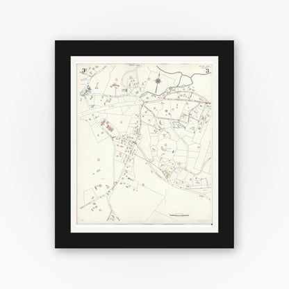 Old map wall art mockup — black gallery frame with white mat — Sanborn Fire Insurance Map from Weston, Middlesex County, Massachusetts (1941), Sheet #0003
