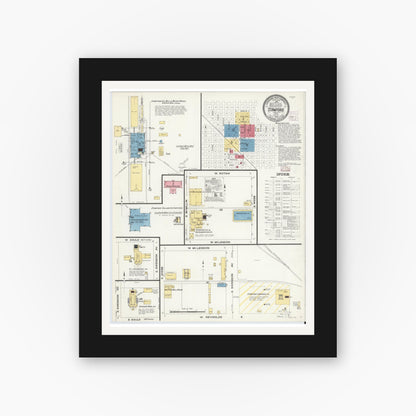 Old map wall art mockup — black gallery frame with white mat — Sanborn Fire Insurance Map from Stamford, Jones County, Texas (1908) - Complete Map Set