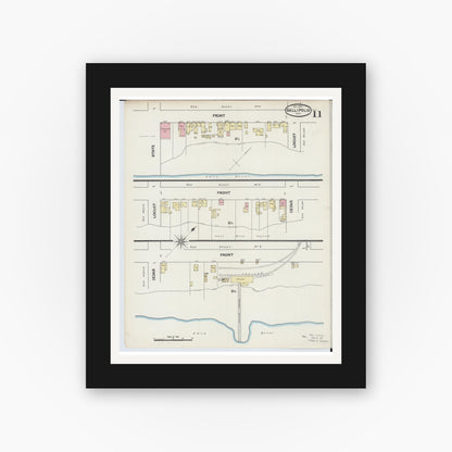Old map wall art mockup — black gallery frame with white mat — Sanborn Fire Insurance Map from Gallipolis, Gallia County, Ohio (1890), Sheet #0011