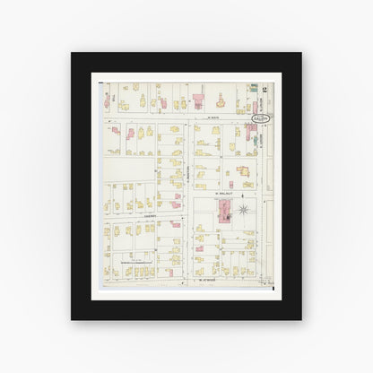 Old map wall art mockup — black gallery frame with white mat — Sanborn Fire Insurance Map from Galion, Crawford County, Ohio (1892), Sheet #0002