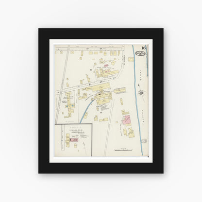 Old map wall art mockup — black gallery frame with white mat — Sanborn Fire Insurance Map from Taunton, Bristol County, Massachusetts (1888), Sheet #0016