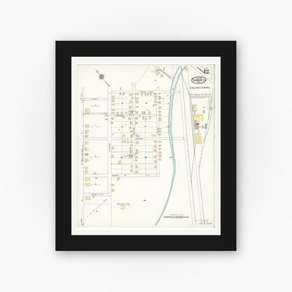 Old map wall art mockup — black gallery frame with white mat — Sanborn Fire Insurance Map from San Marcos, Hays County, Texas (1922), Sheet #0012
