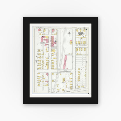 Old map wall art mockup — black gallery frame with white mat — Sanborn Fire Insurance Map from Miamisburg, Montgomery County, Ohio (1919), Sheet #0009