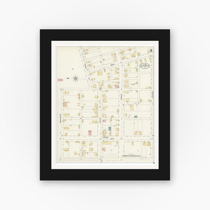 Old map wall art mockup — black gallery frame with white mat — Sanborn Fire Insurance Map from Saltsburg, Indiana County, Pennsylvania (1903), Sheet #0003