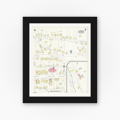 Old map wall art mockup — black gallery frame with white mat — Sanborn Fire Insurance Map from Emporium, Cameron County, Pennsylvania (1925), Sheet #0006