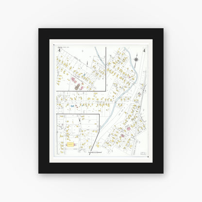 Old map wall art mockup — black gallery frame with white mat — Sanborn Fire Insurance Map from Columbus Grove, Putnam County, Ohio (1951), Sheet #0004
