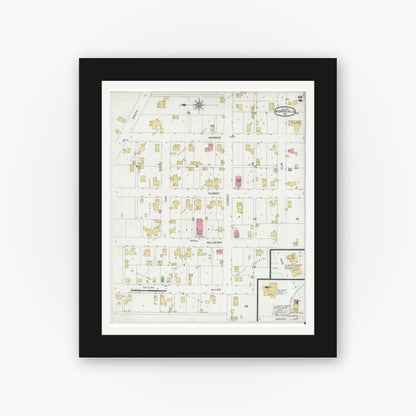Old map wall art mockup — black gallery frame with white mat — Sanborn Fire Insurance Map from Monroeville, Allen County, Indiana (1900), Sheet #0002