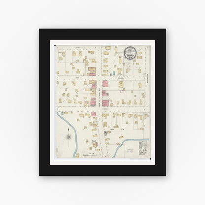 Old map wall art mockup — black gallery frame with white mat — Sanborn Fire Insurance Map from Armada, Macomb County, Michigan (1900), Sheet #0001