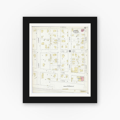 Old map wall art mockup — black gallery frame with white mat — Sanborn Fire Insurance Map from Tuscola, Douglas County, Illinois (1914), Sheet #0008