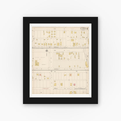 Old map wall art mockup — black gallery frame with white mat — Sanborn Fire Insurance Map from El Centro, Imperial County, California (1914), Sheet #0004