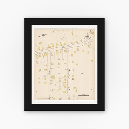 Old map wall art mockup — black gallery frame with white mat — Sanborn Fire Insurance Map from Monticello, Sullivan County, New York (1921), Sheet #0005