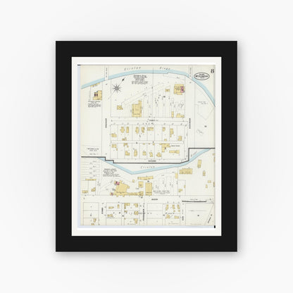 Old map wall art mockup — black gallery frame with white mat — Sanborn Fire Insurance Map from Mount Clemens, Macomb County, Michigan (1897), Sheet #0008