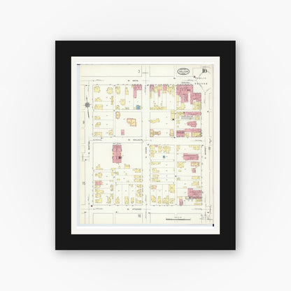 Old map wall art mockup — black gallery frame with white mat — Sanborn Fire Insurance Map from Galion, Crawford County, Ohio (1913), Sheet #0010