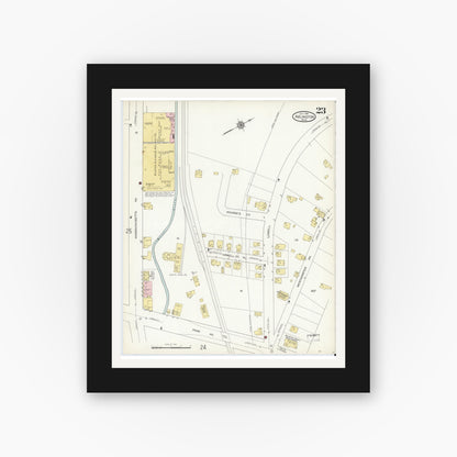 Old map wall art mockup — black gallery frame with white mat — Sanborn Fire Insurance Map from Arlington, Middlesex County, Massachusetts (1914), Sheet #0023