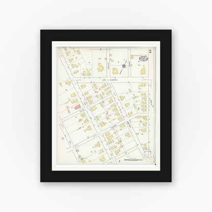 Old map wall art mockup — black gallery frame with white mat — Sanborn Fire Insurance Map from Franklin, Independent Cities, Virginia (1917), Sheet #0002