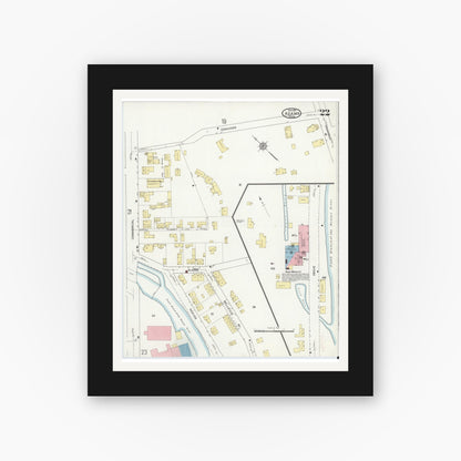 Old map wall art mockup — black gallery frame with white mat — Sanborn Fire Insurance Map from Adams, Berkshire County, Massachusetts (1914), Sheet #0022