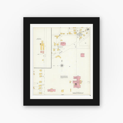 Old map wall art mockup — black gallery frame with white mat — Sanborn Fire Insurance Map from Indiana, Indiana County, Pennsylvania (1903), Sheet #0013