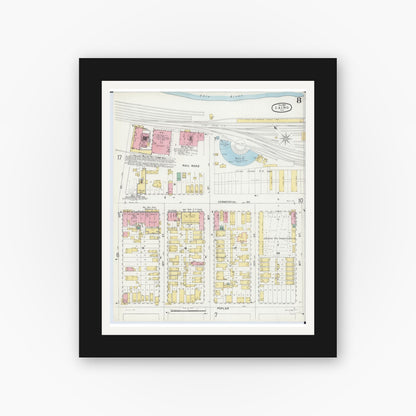 Old map wall art mockup — black gallery frame with white mat — Sanborn Fire Insurance Map from Cairo, Alexander County, Illinois (1896), Sheet #0008