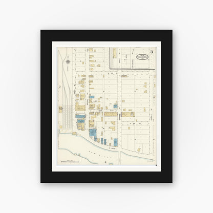 Old map wall art mockup — black gallery frame with white mat — Sanborn Fire Insurance Map from Fort Lauderdale, Broward County, Florida (1912), Sheet #0003