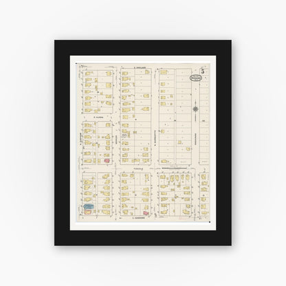 Old map wall art mockup — black gallery frame with white mat — Sanborn Fire Insurance Map from Durand, Shiawassee County, Michigan (1922), Sheet #0005