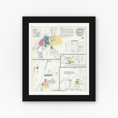 Old map wall art mockup — black gallery frame with white mat — Sanborn Fire Insurance Map from Mellen, Ashland County, Wisconsin (1917) - Complete Map Set