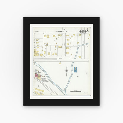 Old map wall art mockup — black gallery frame with white mat — Sanborn Fire Insurance Map from Weatherford, Parker County, Texas (1921), Sheet #0007