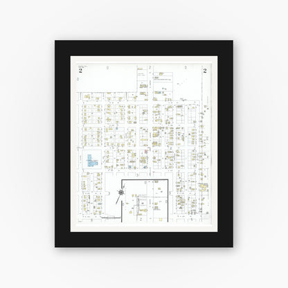 Old map wall art mockup — black gallery frame with white mat — Sanborn Fire Insurance Map from Crane, Crane County, Texas (1951), Sheet #0002