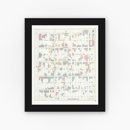 Old map wall art mockup — black gallery frame with white mat — Sanborn Fire Insurance Map from Laredo, Webb County, Texas (1900), Sheet #0009