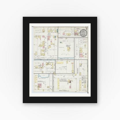 Old map wall art mockup — black gallery frame with white mat — Sanborn Fire Insurance Map from Minster, Auglaize County, Ohio (1893), Sheet #0001