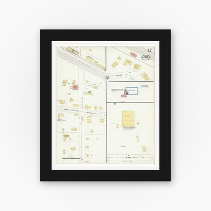 Old map wall art mockup — black gallery frame with white mat — Sanborn Fire Insurance Map from Newark, Wayne County, New York (1906), Sheet #0017