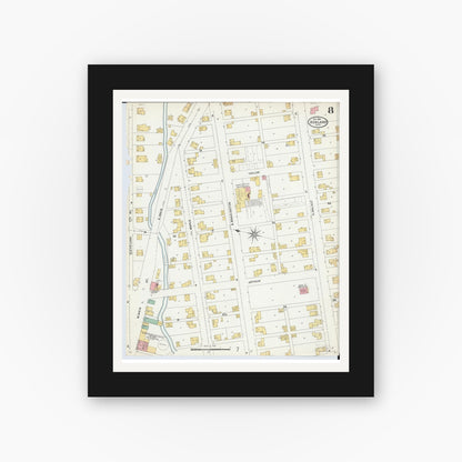 Old map wall art mockup — black gallery frame with white mat — Sanborn Fire Insurance Map from Ashland, Ashland County, Ohio (1904), Sheet #0008