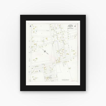 Old map wall art mockup — black gallery frame with white mat — Sanborn Fire Insurance Map from Seekonk, Bristol County, Massachusetts (1930), Sheet #0004
