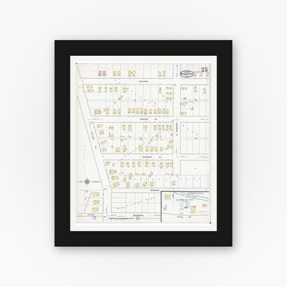 Old map wall art mockup — black gallery frame with white mat — Sanborn Fire Insurance Map from Freeport, Stephenson County, Illinois (1918), Sheet #0025