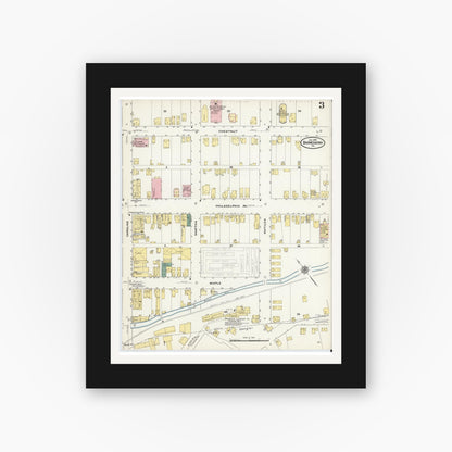 Old map wall art mockup — black gallery frame with white mat — Sanborn Fire Insurance Map from Barnesboro, Cambria County, Pennsylvania (1910), Sheet #0003