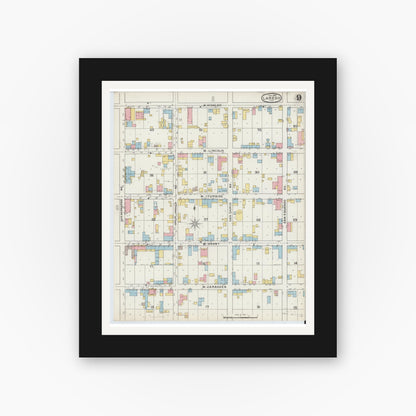 Old map wall art mockup — black gallery frame with white mat — Sanborn Fire Insurance Map from Laredo, Webb County, Texas (1894), Sheet #0009