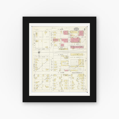 Old map wall art mockup — black gallery frame with white mat — Sanborn Fire Insurance Map from Herrin, Williamson County, Illinois (1913), Sheet #0005
