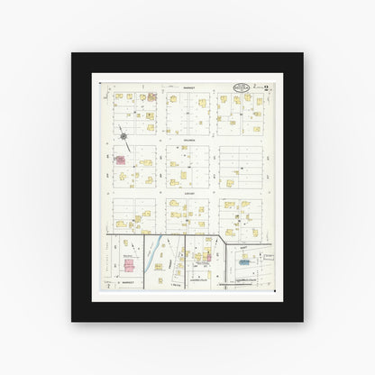 Old map wall art mockup — black gallery frame with white mat — Sanborn Fire Insurance Map from Osceola, Saint Clair County, Missouri (1909), Sheet #0002