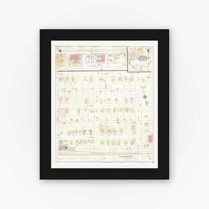 Old map wall art mockup — black gallery frame with white mat — Sanborn Fire Insurance Map from Shelbina, Shelby County, Missouri (1943), Sheet #0006