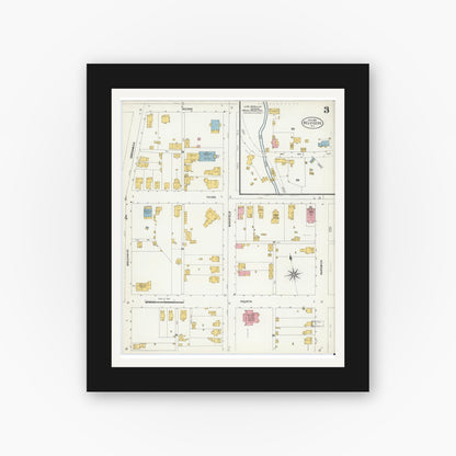 Old map wall art mockup — black gallery frame with white mat — Sanborn Fire Insurance Map from Belvidere, Warren County, New Jersey (1903), Sheet #0003