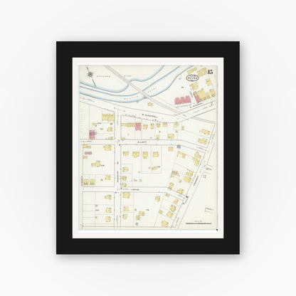 Old map wall art mockup — black gallery frame with white mat — Sanborn Fire Insurance Map from Dover, Morris County, New Jersey (1916), Sheet #0015