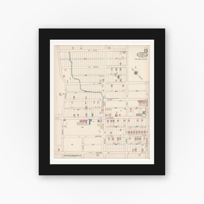 Old map wall art mockup — black gallery frame with white mat — Sanborn Fire Insurance Map from Lansdale, Montgomery County, Pennsylvania (1922), Sheet #0019